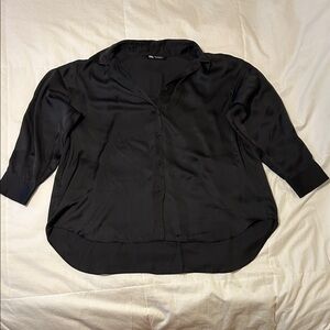 Zara Midnight Black Satin Blouse